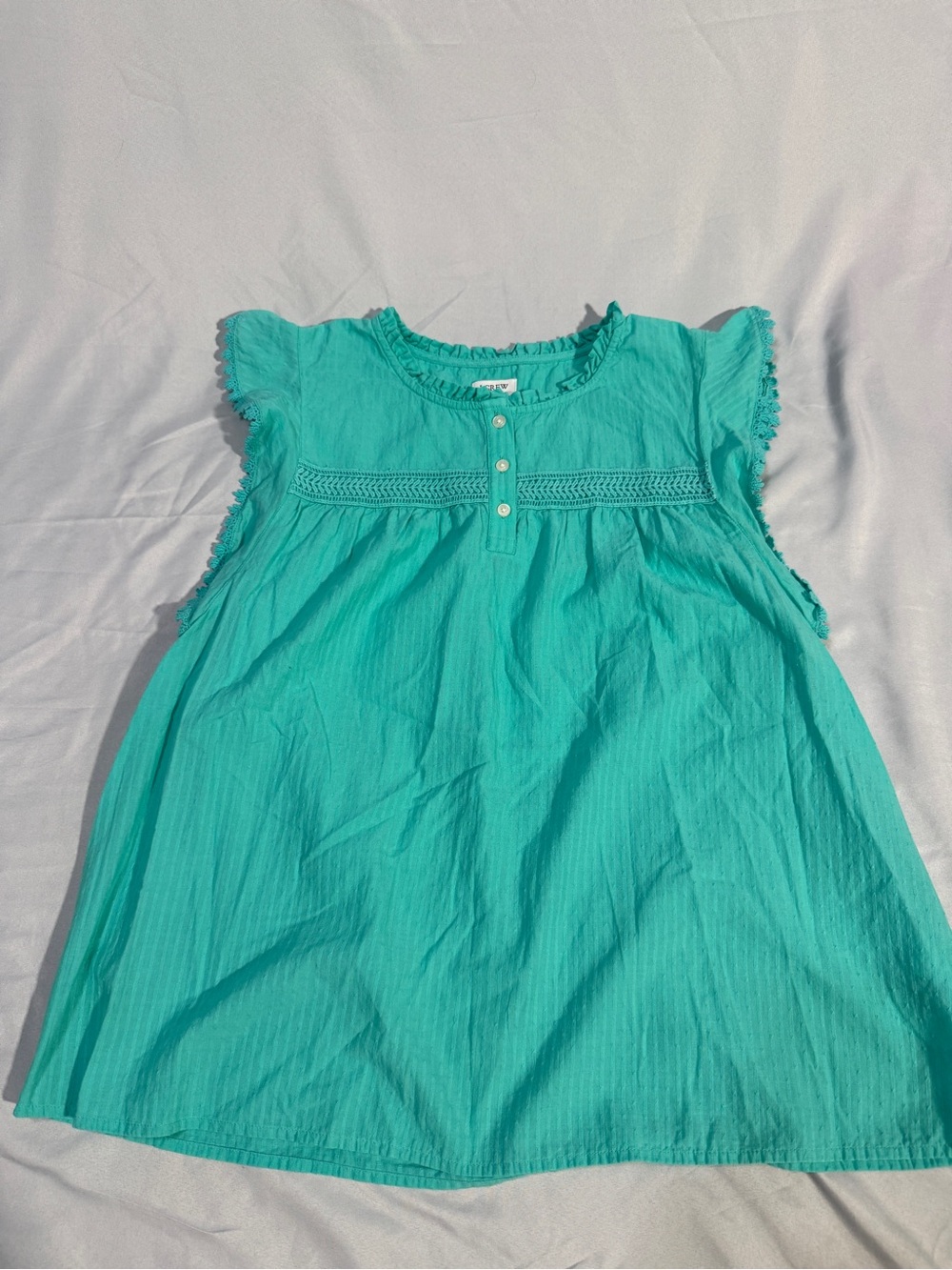 J. Crew Teal Ruffled Yoke Flutter Sleeve Blouse